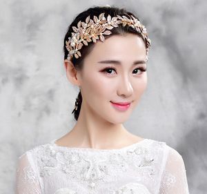 In Stock Gold olive branch wedding hair headpiece rhinestones crowns tiaras hair accessories