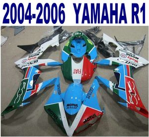 Injektionsgjutning GRATIS Frakt ABS Fairing Kit för Yamaha 2004-2006 YZF R1 YZF-R1 04 05 06 Blue Green Black Fairings Set YQ6