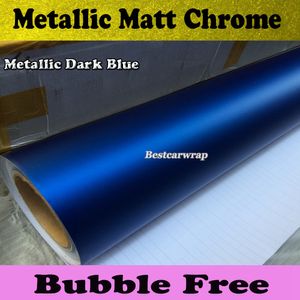 Satin Chrome Blue Car Wrap Film med Air Release Matte Chrome Blue för fordonsfolie Styling Car Stickers Size1.52x20M/Roll (5ftx66ft