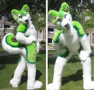 2018 venda quente verde husky fursuit traje da mascote de pelúcia tamanho adulto trajes do partido de natal do dia das bruxas