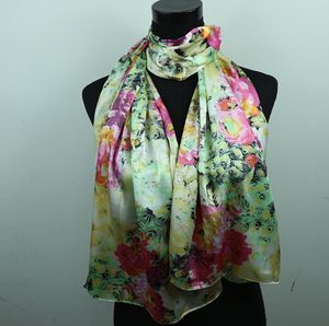 1 sztuk Kolorowe Piwonia Peakock Pióra Szaliki Jasne Żółte Damskie Moda Satyna Malarstwo Olejowe Długi Wrap Szal Beach Silk Scarf 160x50 CM