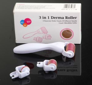 3-w-1 zestaw DERMA Roller do ciała i twarzy i oka Titanium Micro Igły Roller 180 600 1200 igieł Skin Dermololler