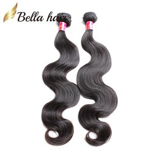 Kambodżańska europejska mongolska dziewica ludzkie włosy Weave Naturalny kolor ciała fala Weft Remy Włosy 8-30 2PC/Lot Bellahair