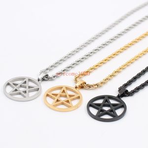 Silver / Guld / Svart Trendigt 4mm 22 tum Rope Chain Rostfritt stål 30mm Jewish Wicca Inverterad Pentagram Religion Hängsmycke Halsband