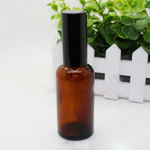 Dicke 50 ml Braunglas-Sprühflaschen, Großhandel, ätherische Öle, Glasflasche mit schwarzem Gold-Pumpzerstäuber für Kosmetik, Parfüm, 264 Stück/Menge