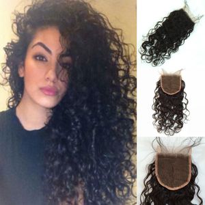 Wet and Wavy Brazilian Lace Closure Cheap Virgin Brazillian Water Wave Closure 4x4" Natural Wave Hidden Knot Middle Or Free Part