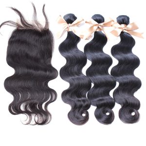 Бразильский пакет для волос с кружевным закрытием MICK REMY REMY WAEVES WEAVES 100% Virgin Fancessed 3PCS Extensions 1 шт. Закрытие волны тела