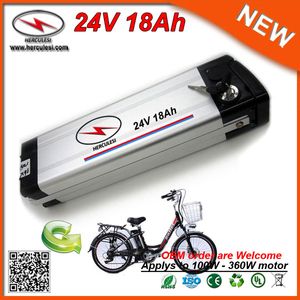 Silver Fish Aluminum Cased Electric Bicycle Bike Lithium Battery 24v Li Ion Battery Pack 18Ah Li-Ion Battery with 2A Charger