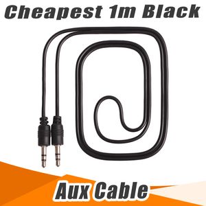 Venda quente 100cm preto AUX AUXILIARY Cabo 3.5mm macho para cabos de áudio masculino Cabos de extensão de carro estéreo fios para dispositivos digitais