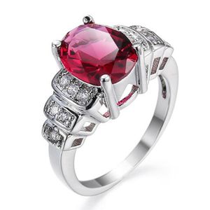 Luckyshine Regalo per la Festa della Mamma NUOVO Retro Ovale Rosso Fuoco Granato Pietra preziosa 925 Anelli in argento sterling Gioielli di fidanzamento per le donne 12 pezzi