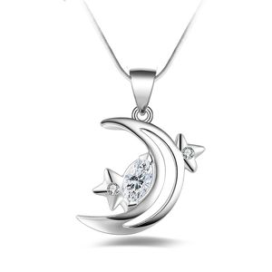 Free shipping fashion high quality 925 silver Moon and stars With diamond 925 silver necklace Valentine's Day holiday gifts hot 1652