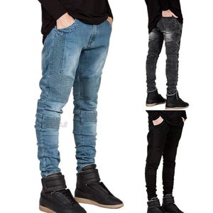 Jeans da motociclista skinny streetwear da uomo Pantaloni da skateboard hip-hop maschili da motociclista Pantaloni slim fit elasticizzati in denim Pintunck Pantaloni a matita