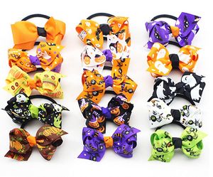 Happy Halloween hair ABC bows clip spook Hair Tie Rope Bow cartoon spider 3" baby pumpkin Hair bobbles Elastic Hair Band PJ5288