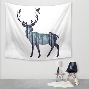 Nordic Style Animal Deer Tapestry Silhouette Elk Hängande Vägg Matta Polyester Tyg Tryckt Picture Tapestries Decor