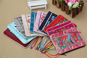 Unique Small Bells Zipper Jewelry Gift Bags Embroidered Chinese style Reusable Silk Packaging Pouches Women Coin Purse Bag 50pcs/lot