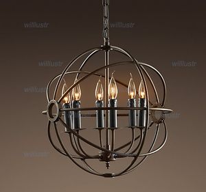 Iluminação industrial Lâmpada de pingente vintage Foucault Orb Chandelier Ferro rústico Gyro Loft Hotel Cafe Bar Restaurante Suspensão Luz 50cm 65cm