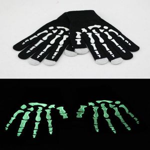 Unisex Smartphone Night Luminous Warm Knitted Gloves Halloween Party Skull Skeleton Fluorescent Touch Screen Five Fingers Gloves 12pairs/lot