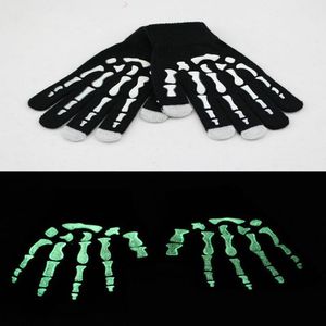 Unisex smartphone natt ljusa varma stickade handskar halloween party skalle skelett fluorescerande pekskärm fem fingrar handskar 12pairs / parti