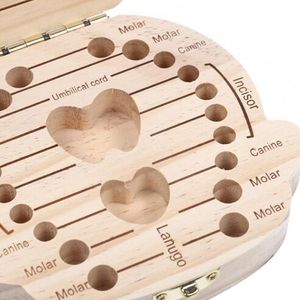 Spanisch/Englisch Holz Zahn Box Organizer Speichern Milch Zähne Holz Lagerung Sammeln Geschenke Nabelschnur Lanugo Liebe