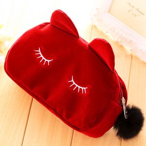 HEIßE Make-Up Kosmetiktaschen Fällen Tragbare Cartoon Katze Münze Aufbewahrungskoffer Reise Make-Up Flanell Beutel Kosmetiktasche 5 Farben Kostenloser Versand