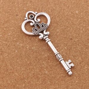 Retro Heart Crown Kwiat Key Charm Koraliki 20 sztuk / partia Antique Silver 32x84mm Naszyjnik Wisiorek L894 Biżuteria DIY