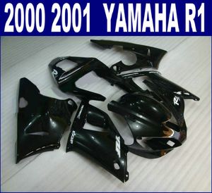 Ücretsiz nakliye ABS kaporta kiti YAMAHA 2000 2001 YZF R1 YZF1000 00 01 tüm parlak siyah plastik fairings seti RQ43 + 7 hediyeler