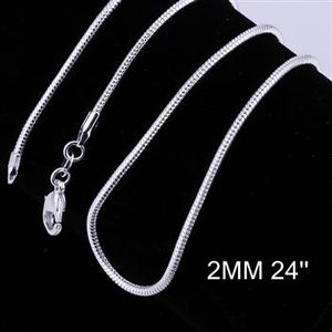 925 Silverplattor 2mm Slät Snake Chain Mix storlek 16-24 tum 925 Sterling halsband 15st/parti