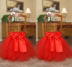 赤チュチュールチュールチェアサッシサテン弓メイド椅子スカート素敵なフリルウェディング装飾チェアカバー誕生日パーティー用品