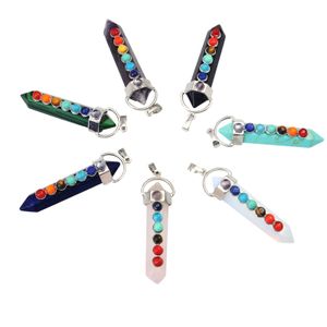 7 Chakra ädelsten naturlig hexahedron reiki kristall pärlor charm kvinnor smycken halsband hängsmycke