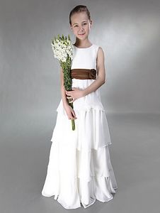 Princess A-Line Jewel Tiers Длина пола с Sash Chiffon Junior Bridemaid платье для свадьбы