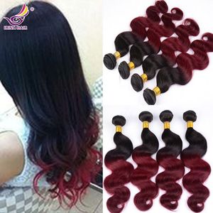 Affascinante Two Tone Color 1B Rosso Borgogna Estensione dei capelli brasiliani Onda del corpo 7A Ombre Rosso Capelli vergini brasiliani 3 pezzi 100 Capelli umani non trattati