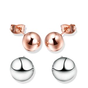 925 silver gold plated Stud earrings Fashion 6mm 8mm pearl/bead/ball Stud earrings for women men jewelry ED039