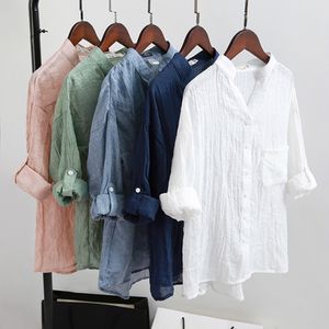 for New Elegant Cotton Linen Lady Clothing Fashion Slim Woman Temperament Pure Color Hot Causal Shirt Women Tops Blouses