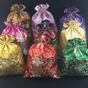 Luxuriöse extra große Geschenktüte aus chinesischem Seidenbrokat mit Kordelzug, Schmuck, Kosmetiktasche, Lavendel, wiederverwendbare Verpackungsbeutel mit Futter, 27 x 20 cm, 10 Stück