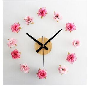 Lindas flores românticas rosa relógio de parede DIY relógio DIY ideias de moda rural contratada mudo