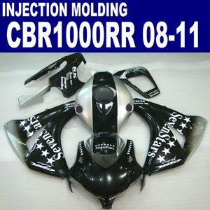 Injektionsgjutning för Honda CBR1000RR Fairing Kit 2008 2009 2010 2011 Svart Sevenstars CBR 1000RR Plastic Fairings 08 09 10 11 # U19