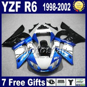 Free shipping fairings set for YAMAHA YZF-R6 1998-2002 YZF 600 YZFR6 98 99 00 01 02 black blue white fairing body kits VB76