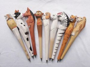 Деревянные животные творческие шариковые ручки формы резьба ручки деревянные ручной скульптуры студентка ручной работы