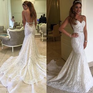 Backless Berta Bridal Gowns Mermaid Wedding Dresses Sweetheart Neck Sleeveless Long Court Train Vintage Lace Gowns