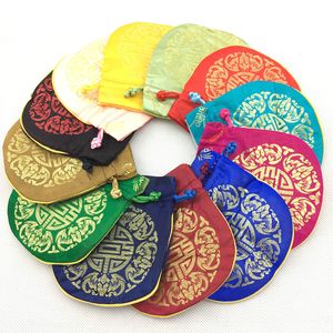 Luxury Joyous Small Wedding Party Gift Bags Drawstring High Quality Chinese style Silk Brocade Favor Candy Pouch For guests Wholesale 50pcs