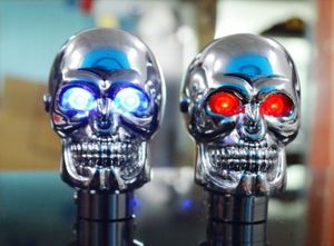 Växelspaksratt Manuell växelväxel Universal Skull Head LED-ljus Blå Röd