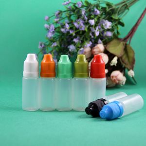 100 Sätze/Lot 10 ml 1/3 OZ Kunststoff-Tropfflaschen mit kindersicheren Sicherheitskappen, lange, dünne Nippelspitzen, PE, sicher für flüssigen Saft, Lotion, Flussmittel, 10 ml