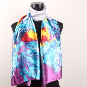 1 sztuk Srebrny Kolor Czerwony Złoto Kwiaty Turkusowe Purpurowe Liście Szaliki Damska Moda Satyna Olej Obraz Malarstwo Długi Wrap Szal Beach Silk Scarf 160x50 CM