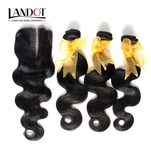 Mongolian Virgin Hair Body Wave With Closure 8a Obehandlat Human Hair Weaves 3 Bundlar och 1 st Top Lace Stänger Naturliga svarta förlängningar