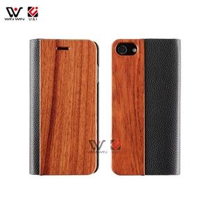 Toppsäljande PU Läder Flip Trä Telefon Fodral Stain Resistant för iPhone 6 7 8 Plus X XR XS 11 12 Pro Max Back Cover Shell grossist