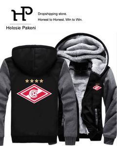 Partihandel - Dropshipping Spartak Mosc Russian Men Jacket Zipper Sweatshirt Winter Warmth Fleece Tjocken Hoodies Coat