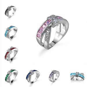 10st Julferie Gift Fire Square Multi-Color Cubic Zirconia Crystal Gemstone Ryssland 925 Sterling Silver Black Gold Wedding Rings