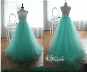 2016 Cheap Prom Dresses With Lace Crew A Line Back Covered Button Mint Green Evening Gowns Cheap Long Dresses Party Evening Summer