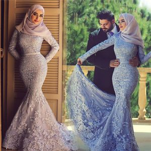 Lace Mermaid Dress 2016 Muslim High Neck Lace Långärmad Bröllopsklänning Mermaid Bröllopsklänningar