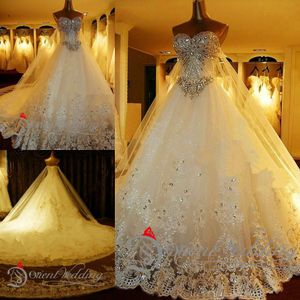 Swarovski Gowns großhandel-Erstaunlich Luxus Schatz wulstige Swarovski Kristallen Ballkleid Watteau Zug Brautkleider